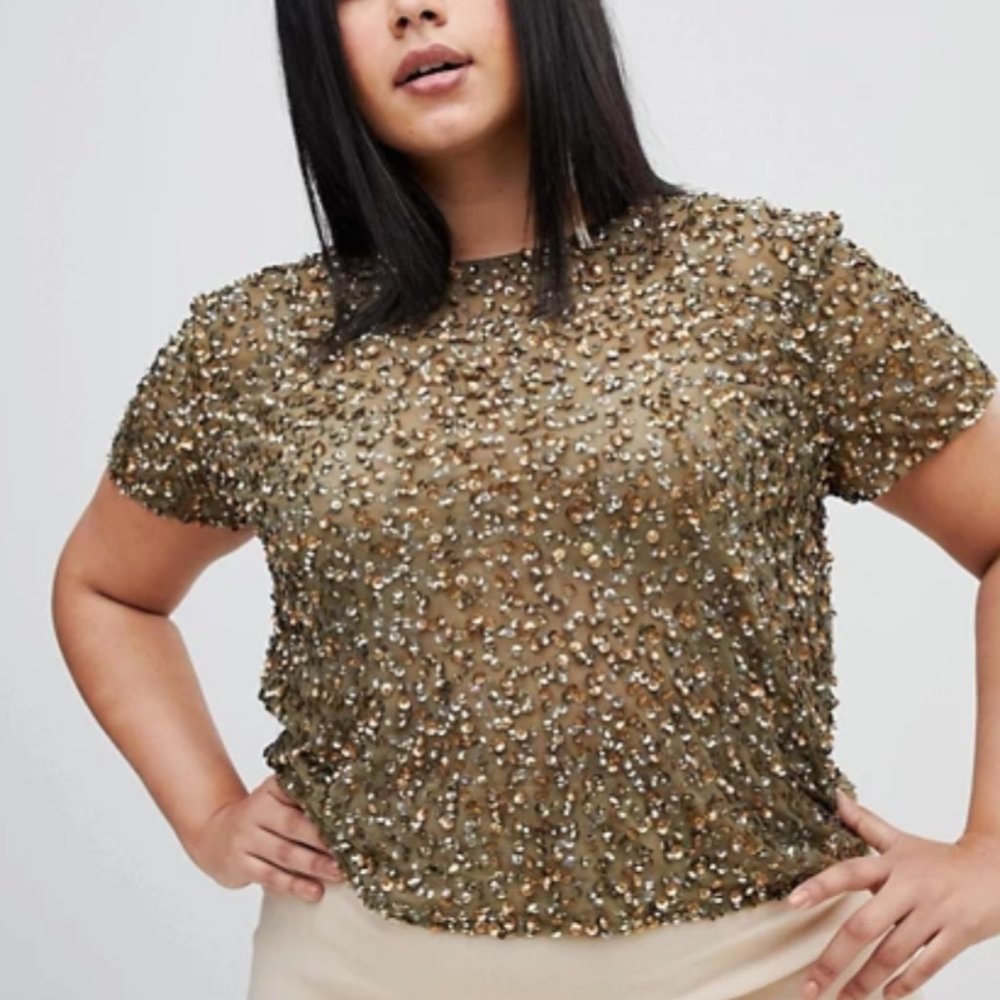 ASOS Curve Green and Gold Sequin Shirt